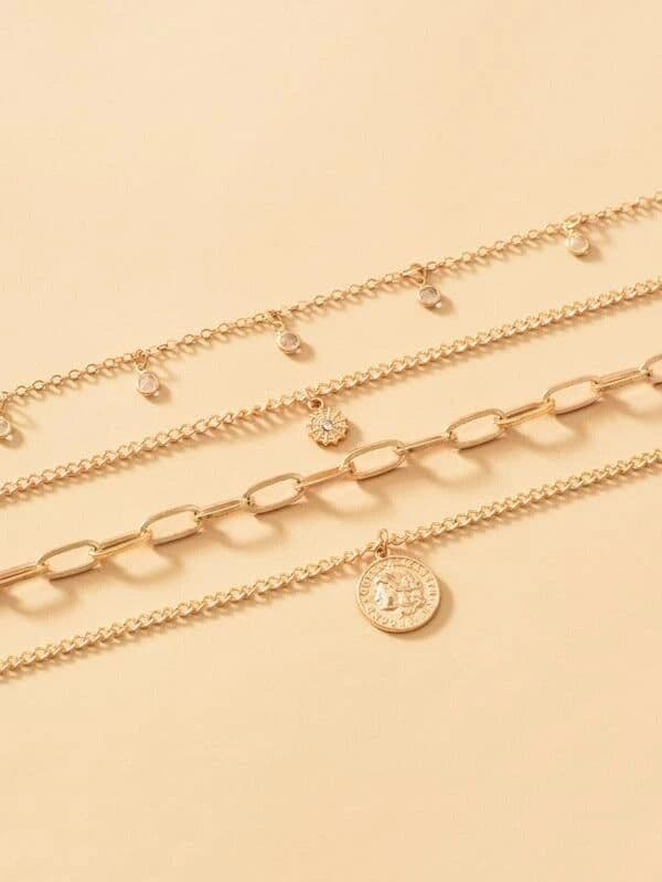 image-Amazon Hot Selling Necklace Round Pendant Layered Necklace European and American Cross-border Necklace Multi-layer Rhinestone Beauty Head Necklace