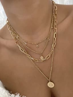 image-Amazon Hot Selling Necklace Round Pendant Layered Necklace European and American Cross-border Necklace Multi-layer Rhinestone Beauty Head Necklace