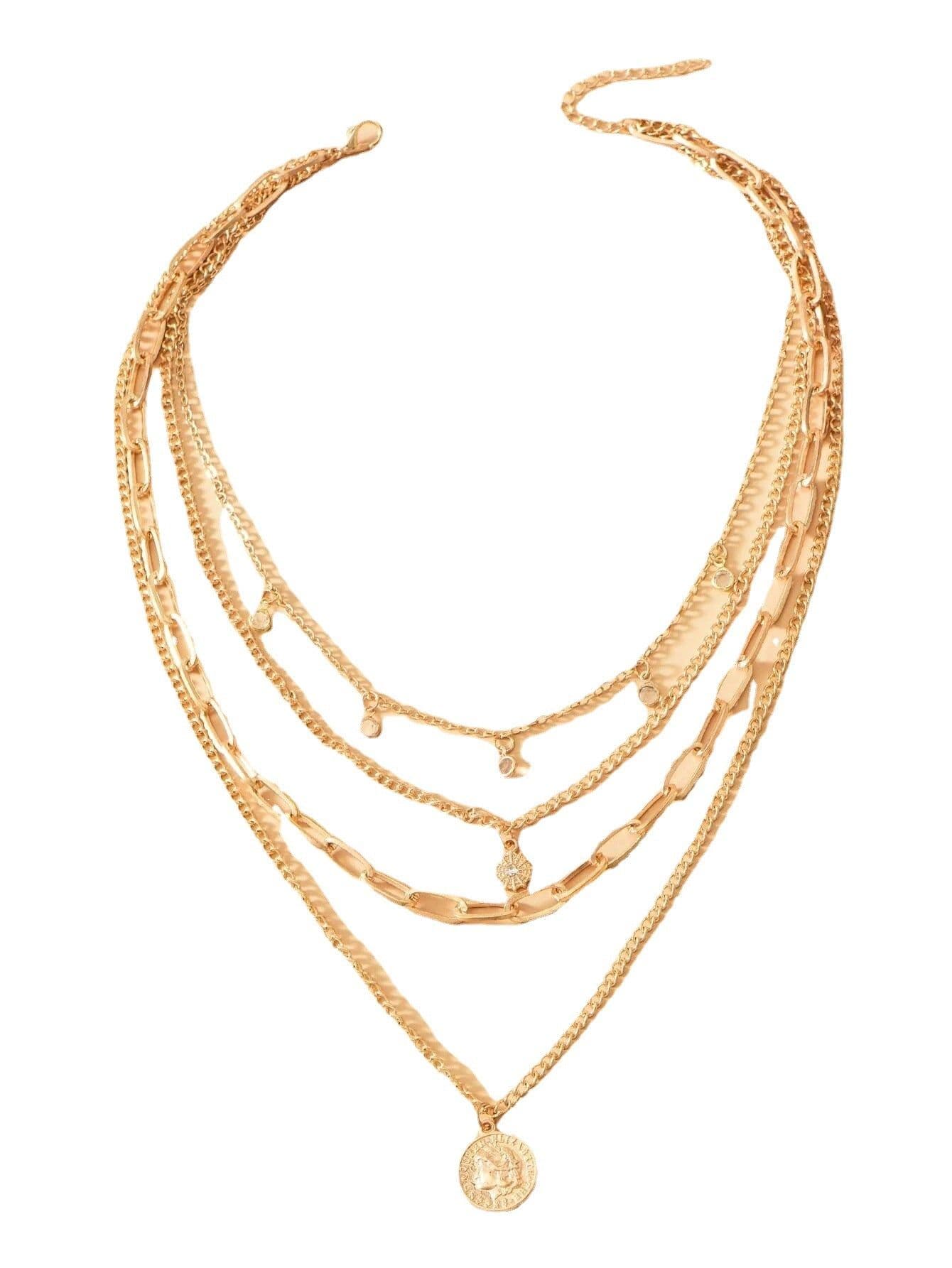 image-Amazon Hot Selling Necklace Round Pendant Layered Necklace European and American Cross-border Necklace Multi-layer Rhinestone Beauty Head Necklace