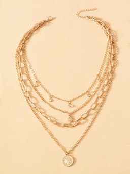 image-Amazon Hot Selling Necklace Round Pendant Layered Necklace European and American Cross-border Necklace Multi-layer Rhinestone Beauty Head Necklace