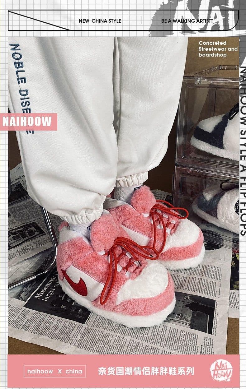 image-Spot spoof AJ home cotton shoes Coconut couple cotton slippers men and women winter fat fat bread plush shoes