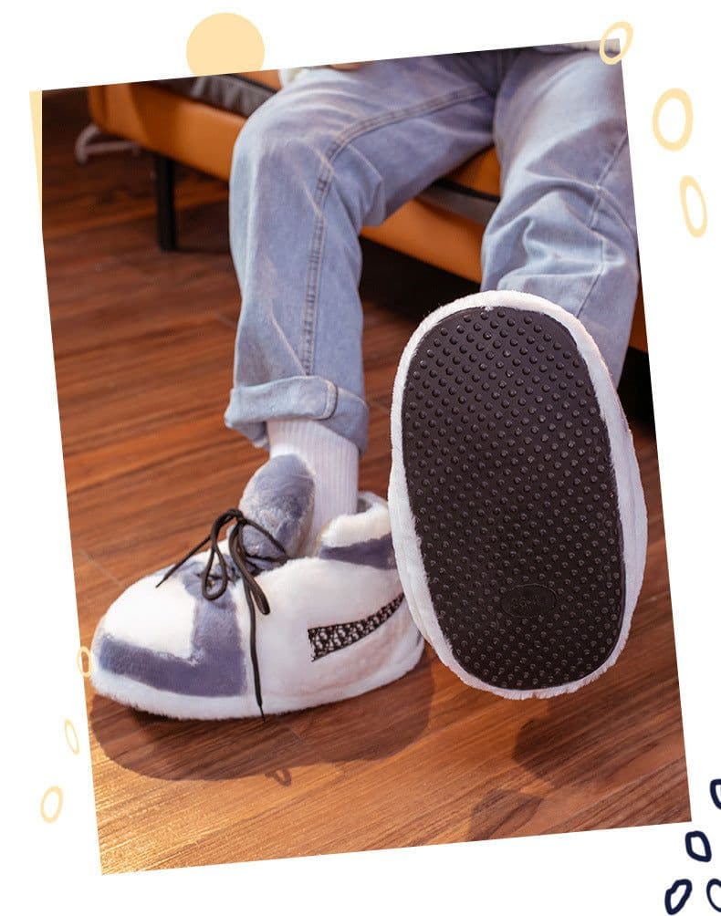 image-Spot spoof AJ home cotton shoes Coconut couple cotton slippers men and women winter fat fat bread plush shoes