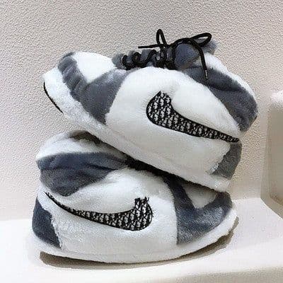 image-Spot spoof AJ home cotton shoes Coconut couple cotton slippers men and women winter fat fat bread plush shoes
