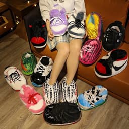 image-Spot spoof AJ home cotton shoes Coconut couple cotton slippers men and women winter fat fat bread plush shoes