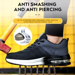 image-Haojia labor insurance shoes steel toe anti-smashing and anti-stab safety shoes flying woven breathable deodorant work shoes lightweight wear-resistant protective shoes