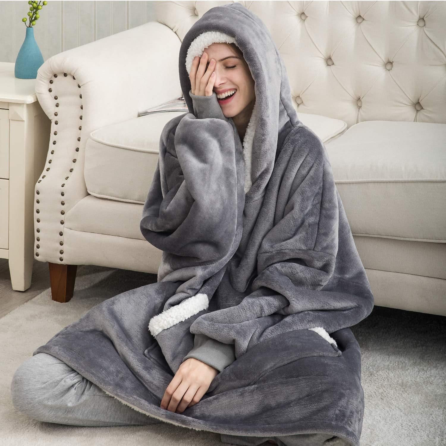 image-2021 fall/winter wearable lamb velvet lazy blanket, home casual plush sweater, wearable blanket