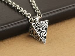 image-925 sterling silver Korean version men's necklace pendant, retro tapered four mythical beasts, square cone, amulet pendant