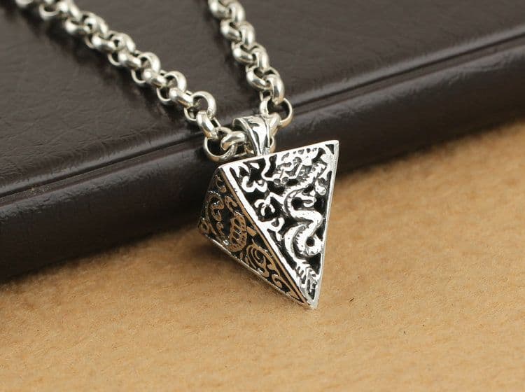image-925 sterling silver Korean version men's necklace pendant, retro tapered four mythical beasts, square cone, amulet pendant