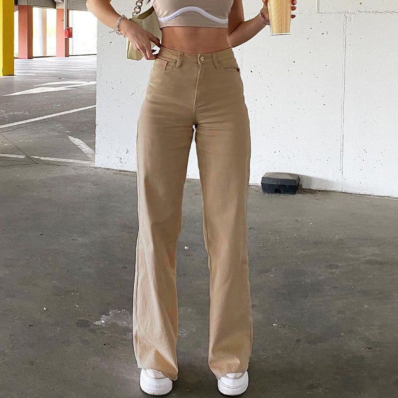 image-European and American style 2021 new solid color jeans women drape loose and thin high-waist straight-leg pants women casual trousers
