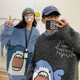 image-Couples wear autumn clothes 2020 new cute cartoon shark sweater men Korean version loose and lazy outside wear autumn and winter