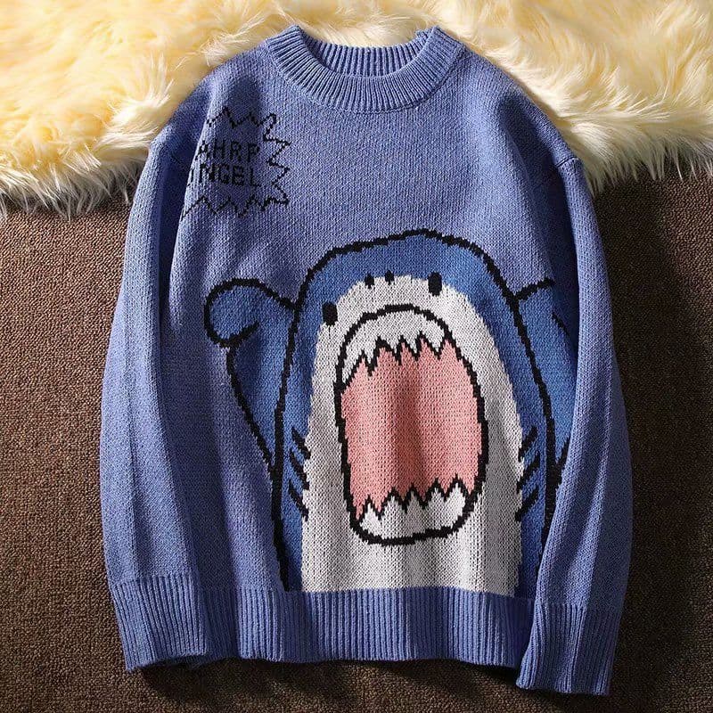 image-Couples wear autumn clothes 2020 new cute cartoon shark sweater men Korean version loose and lazy outside wear autumn and winter
