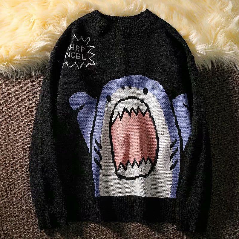 image-Couples wear autumn clothes 2020 new cute cartoon shark sweater men Korean version loose and lazy outside wear autumn and winter
