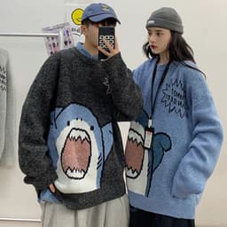 image-Couples wear autumn clothes 2020 new cute cartoon shark sweater men Korean version loose and lazy outside wear autumn and winter