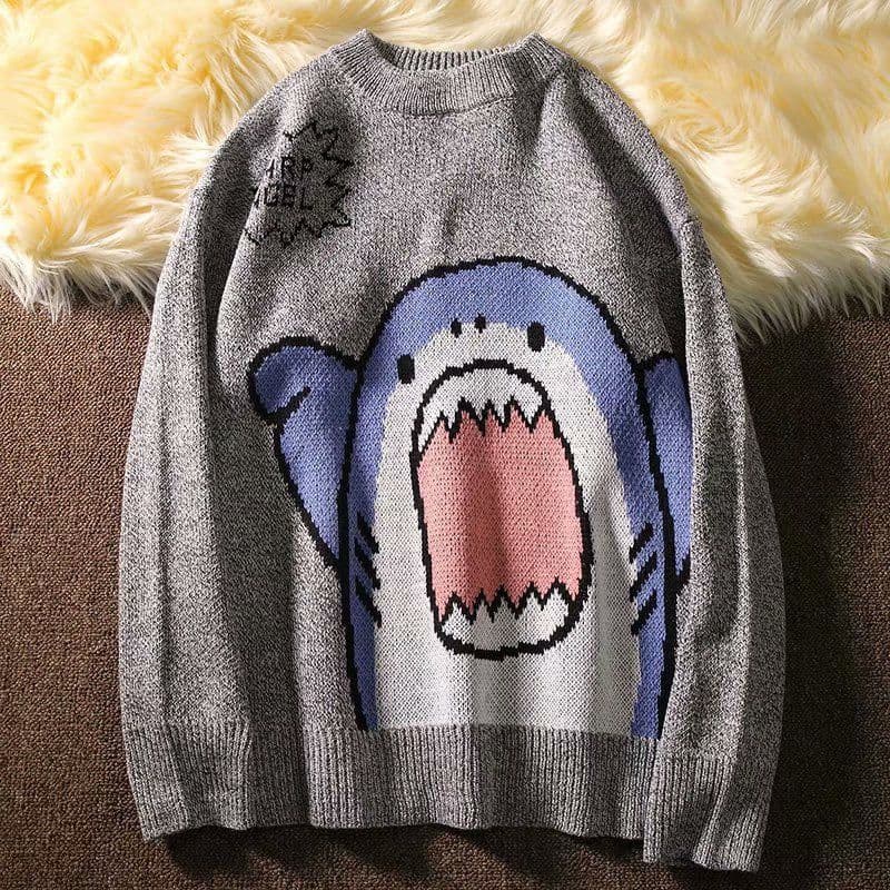image-Couples wear autumn clothes 2020 new cute cartoon shark sweater men Korean version loose and lazy outside wear autumn and winter
