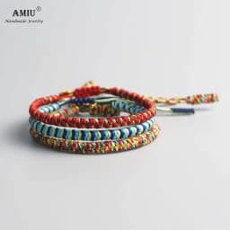 image-AMIU 3PCS Color Tibetan Buddhist Good Lucky Charm Tibetan Bracelets & Bangles For Women And Men Handmade Knots Red Rope Bracelet