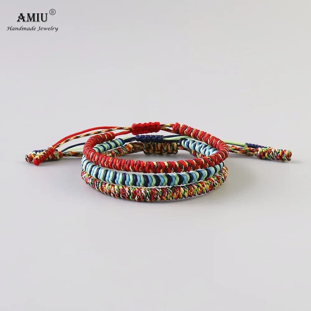 image-AMIU 3PCS Color Tibetan Buddhist Good Lucky Charm Tibetan Bracelets & Bangles For Women And Men Handmade Knots Red Rope Bracelet