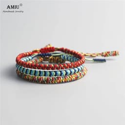 image-AMIU 3PCS Color Tibetan Buddhist Good Lucky Charm Tibetan Bracelets & Bangles For Women And Men Handmade Knots Red Rope Bracelet