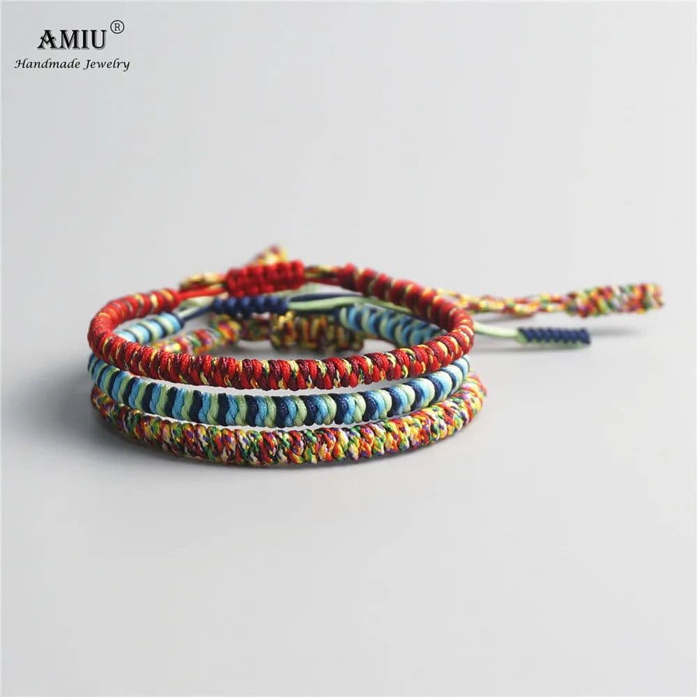 image-AMIU 3PCS Color Tibetan Buddhist Good Lucky Charm Tibetan Bracelets & Bangles For Women And Men Handmade Knots Red Rope Bracelet