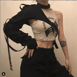 image-European and American cross-border foreign trade 2021 AliExpress spring/summer new style women's drawstring hanging neck metal buckle one-shoulder long-sleeved top