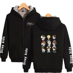 image-Cross-border Amazon stray kids plus velvet thick hooded zipper sweater winter warm men and women