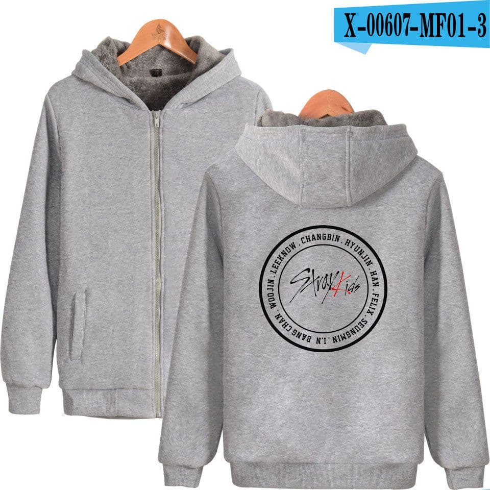 image-Cross-border Amazon stray kids plus velvet thick hooded zipper sweater winter warm men and women