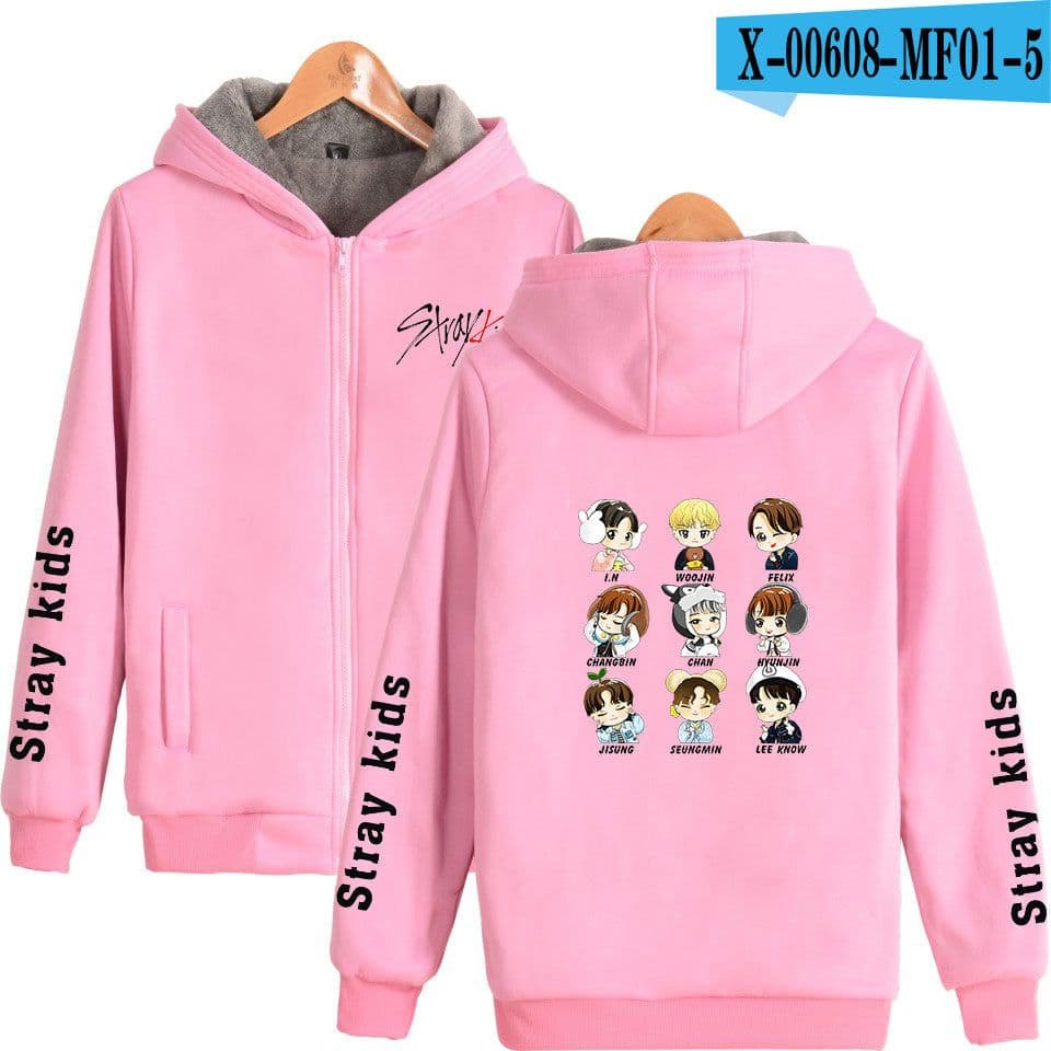 image-Cross-border Amazon stray kids plus velvet thick hooded zipper sweater winter warm men and women
