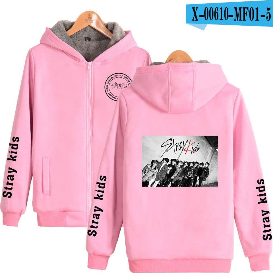 image-Cross-border Amazon stray kids plus velvet thick hooded zipper sweater winter warm men and women