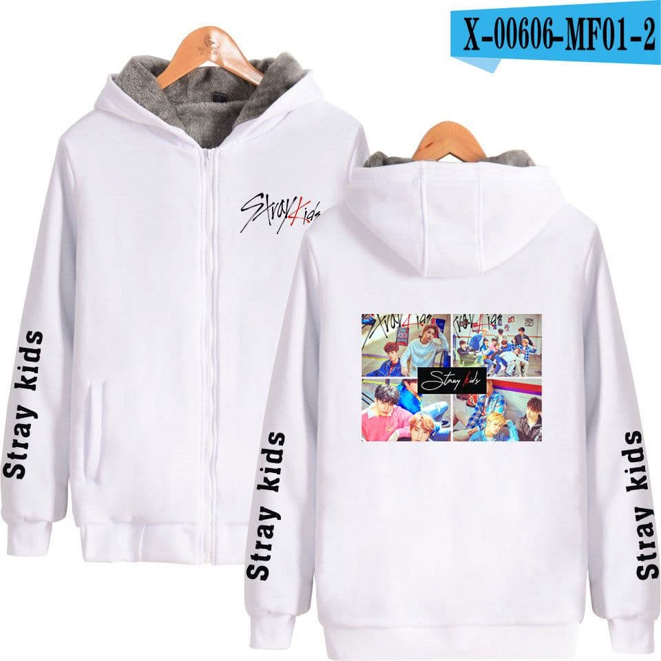 image-Cross-border Amazon stray kids plus velvet thick hooded zipper sweater winter warm men and women