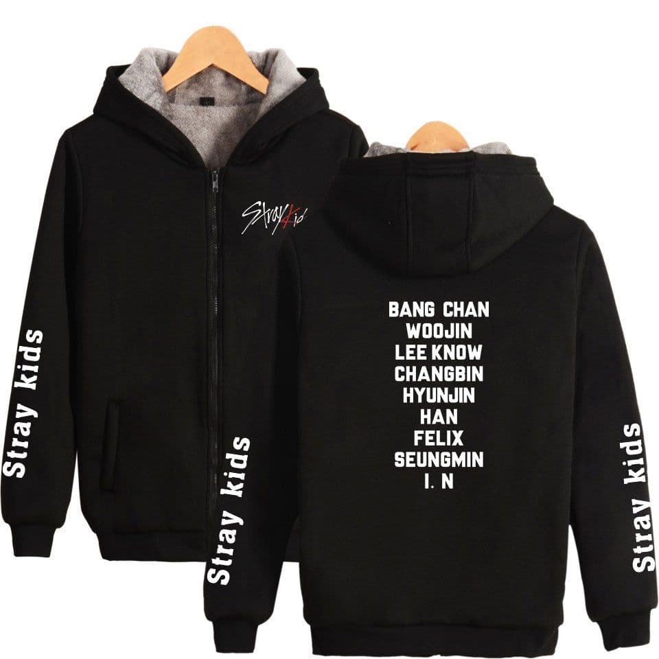 image-Cross-border Amazon stray kids plus velvet thick hooded zipper sweater winter warm men and women
