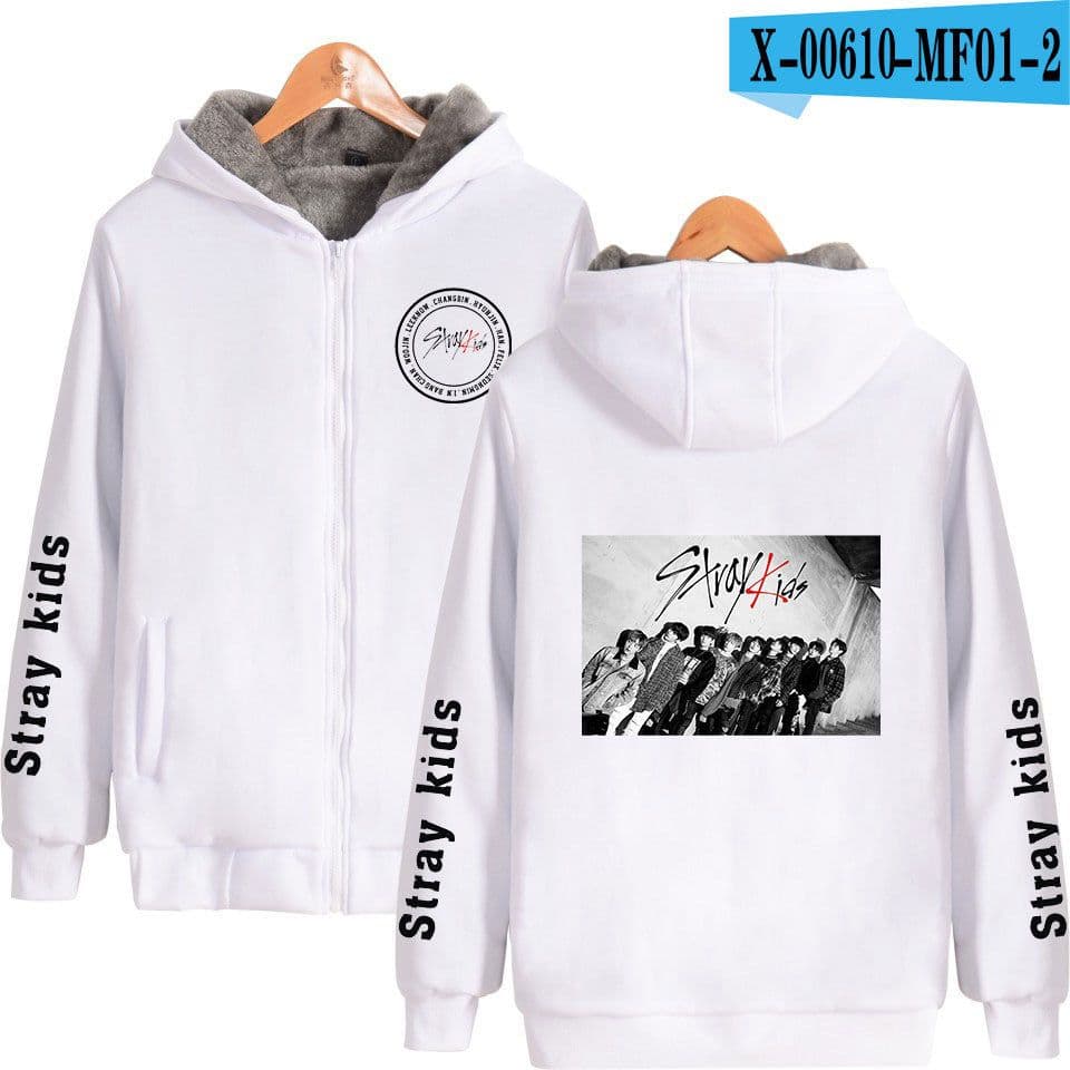 image-Cross-border Amazon stray kids plus velvet thick hooded zipper sweater winter warm men and women