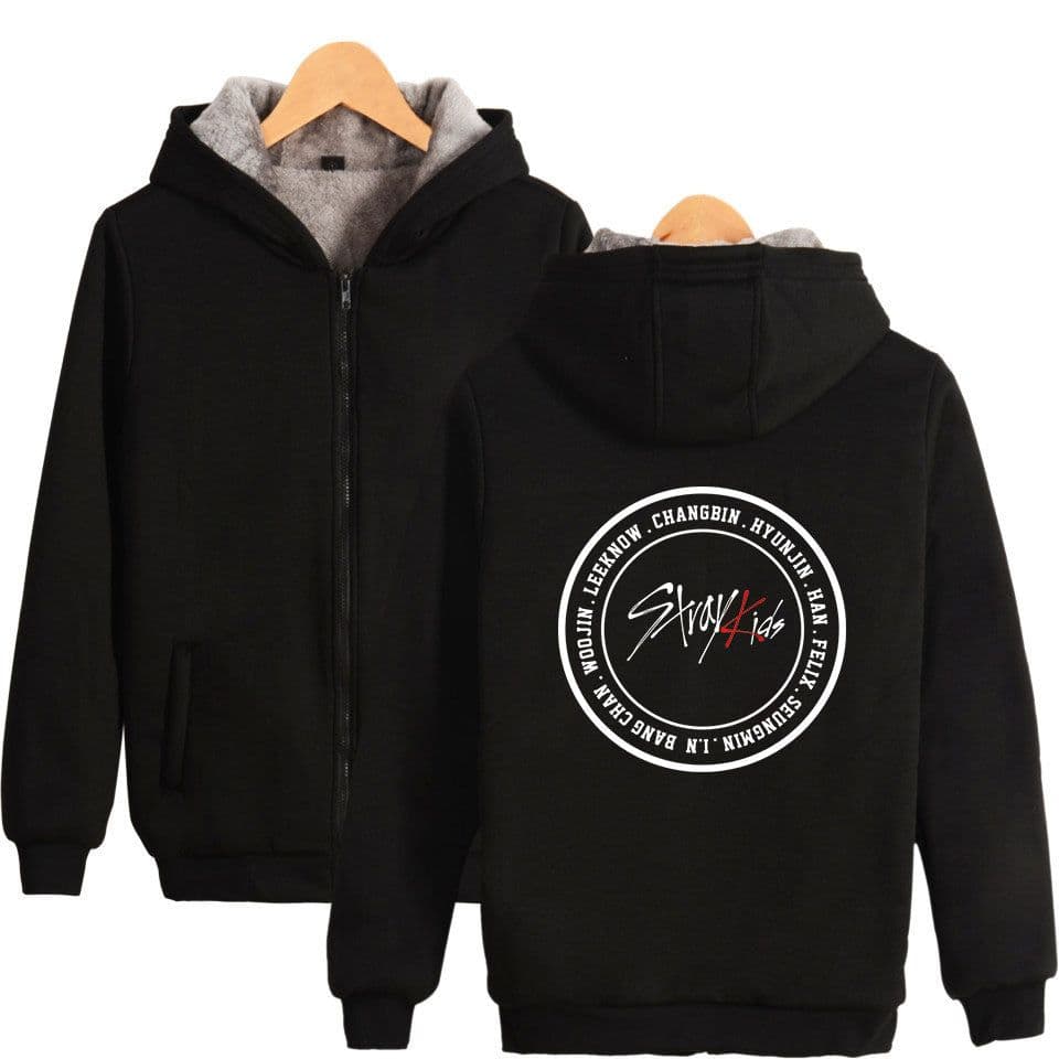 image-Cross-border Amazon stray kids plus velvet thick hooded zipper sweater winter warm men and women