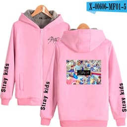 image-Cross-border Amazon stray kids plus velvet thick hooded zipper sweater winter warm men and women