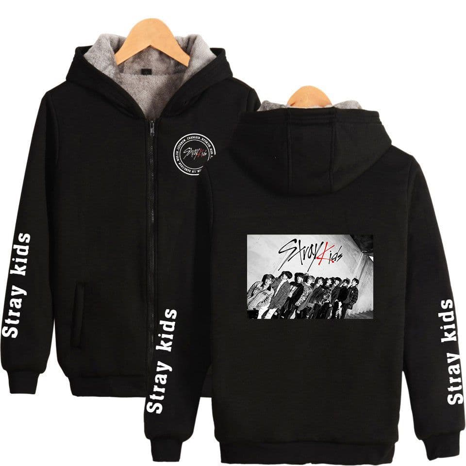 image-Cross-border Amazon stray kids plus velvet thick hooded zipper sweater winter warm men and women