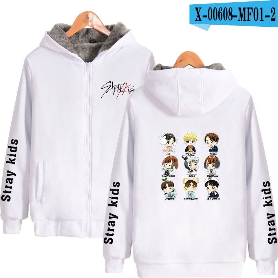 image-Cross-border Amazon stray kids plus velvet thick hooded zipper sweater winter warm men and women