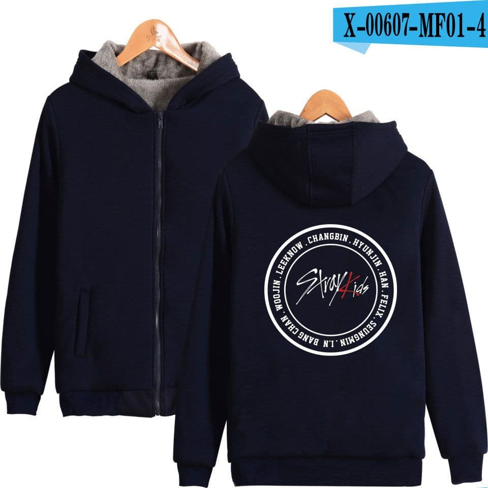 image-Cross-border Amazon stray kids plus velvet thick hooded zipper sweater winter warm men and women