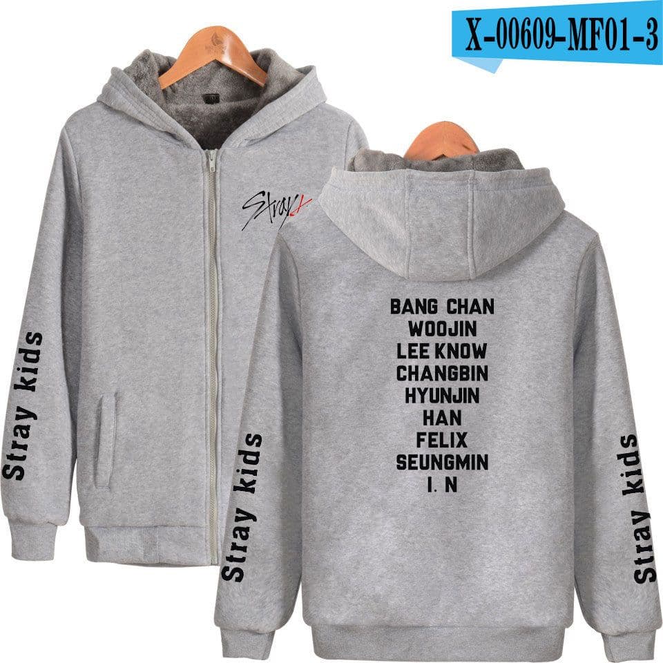 image-Cross-border Amazon stray kids plus velvet thick hooded zipper sweater winter warm men and women