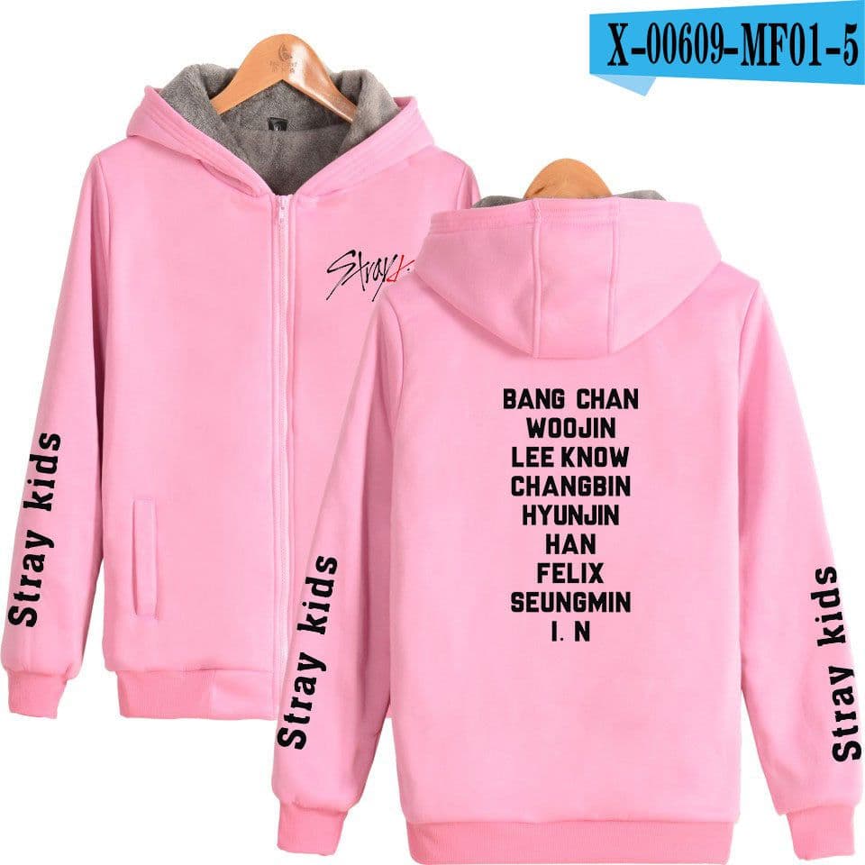 image-Cross-border Amazon stray kids plus velvet thick hooded zipper sweater winter warm men and women