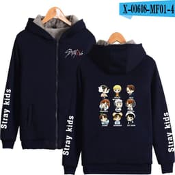image-Cross-border Amazon stray kids plus velvet thick hooded zipper sweater winter warm men and women