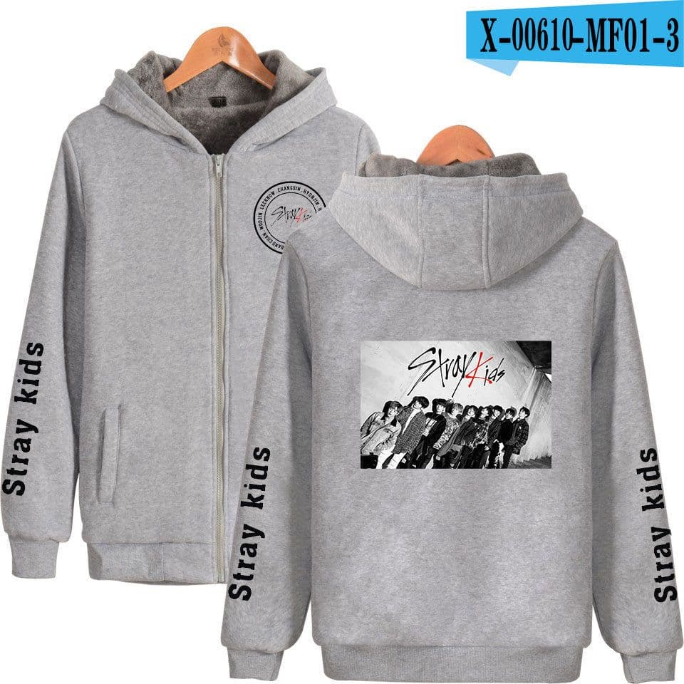 image-Cross-border Amazon stray kids plus velvet thick hooded zipper sweater winter warm men and women