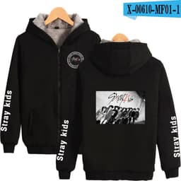image-Cross-border Amazon stray kids plus velvet thick hooded zipper sweater winter warm men and women