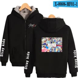 image-Cross-border Amazon stray kids plus velvet thick hooded zipper sweater winter warm men and women