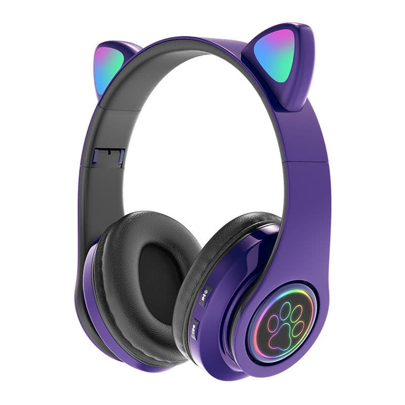 image-New head-mounted cat ear bluetooth headset B39 cat ear cute cat ear wireless headset LED flash light