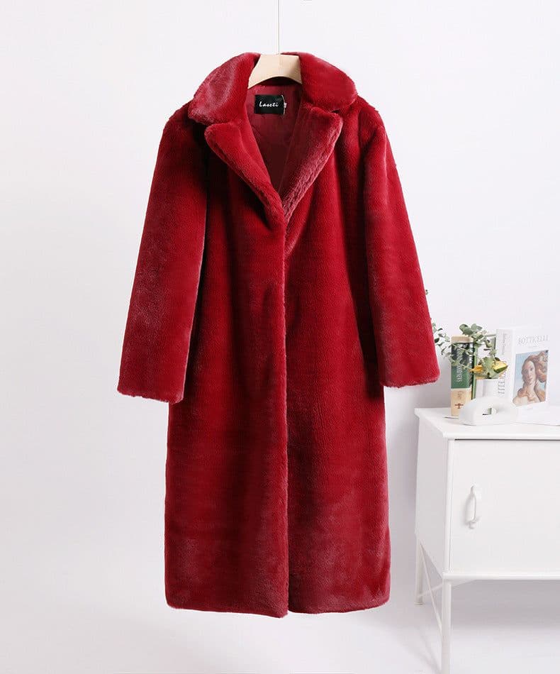 image-Winter loose mink velvet faux fur stitching mid-length coat furry suit collar women's coat