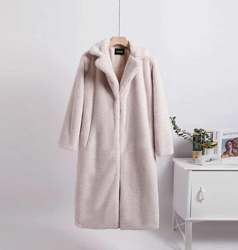 image-Winter loose mink velvet faux fur stitching mid-length coat furry suit collar women's coat