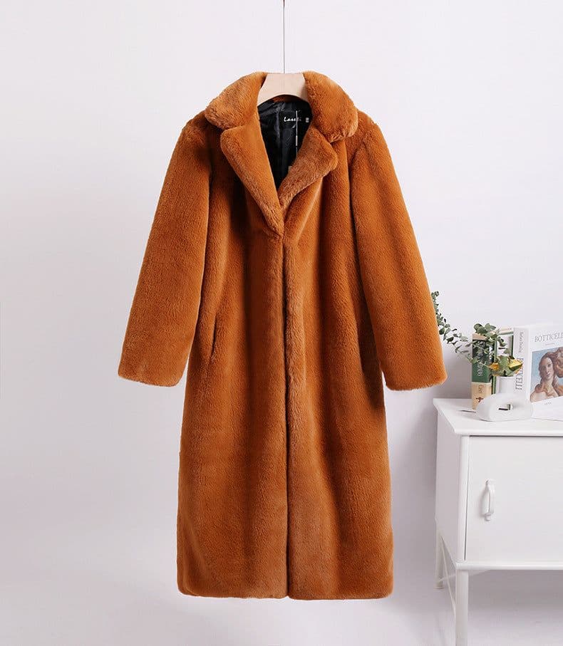 image-Winter loose mink velvet faux fur stitching mid-length coat furry suit collar women's coat