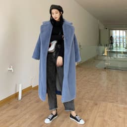 image-Winter loose mink velvet faux fur stitching mid-length coat furry suit collar women's coat