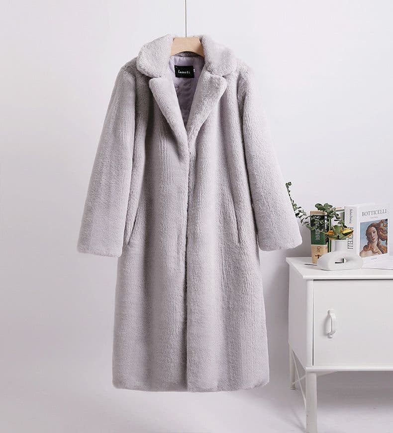 image-Winter loose mink velvet faux fur stitching mid-length coat furry suit collar women's coat