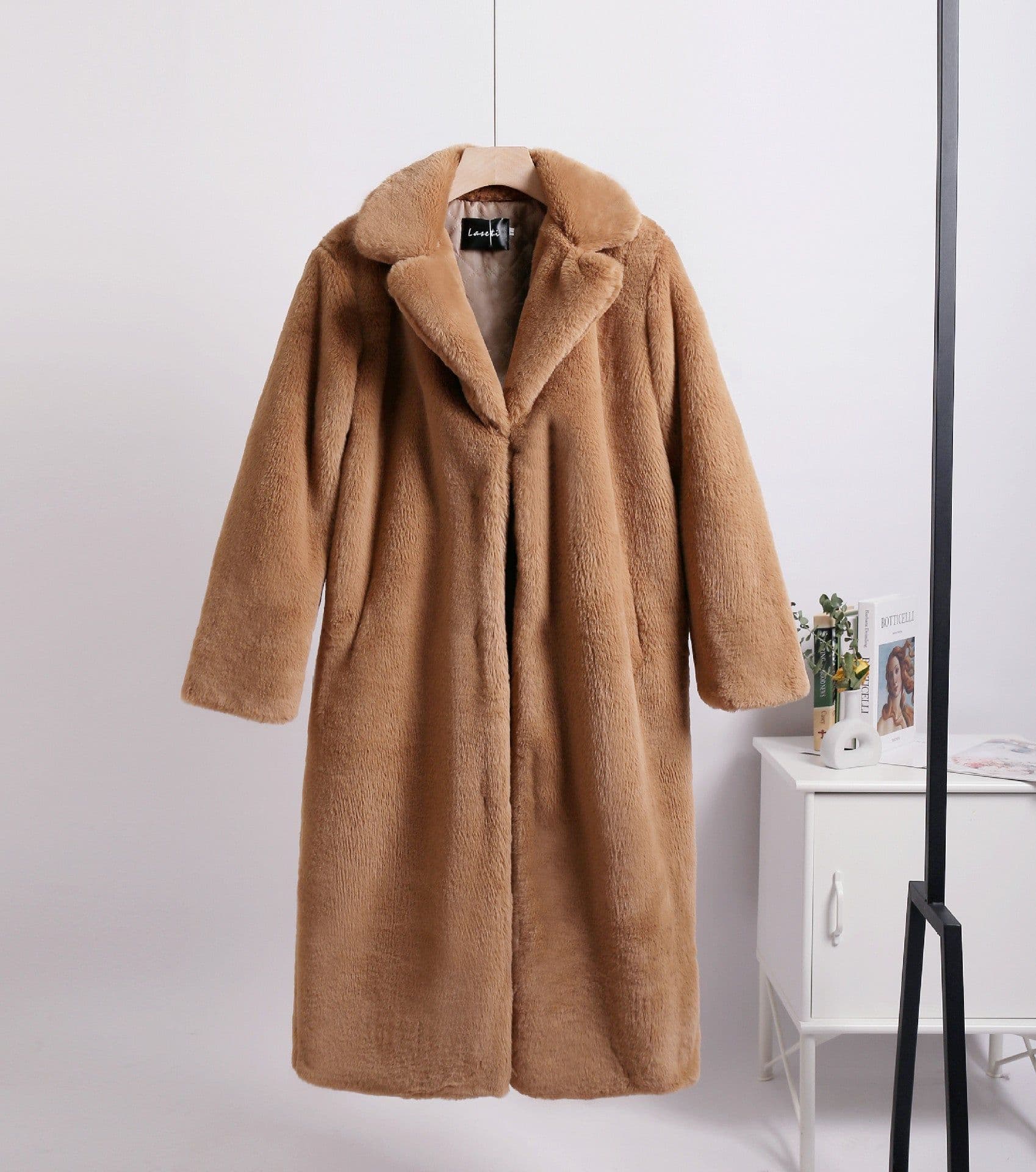 image-Winter loose mink velvet faux fur stitching mid-length coat furry suit collar women's coat