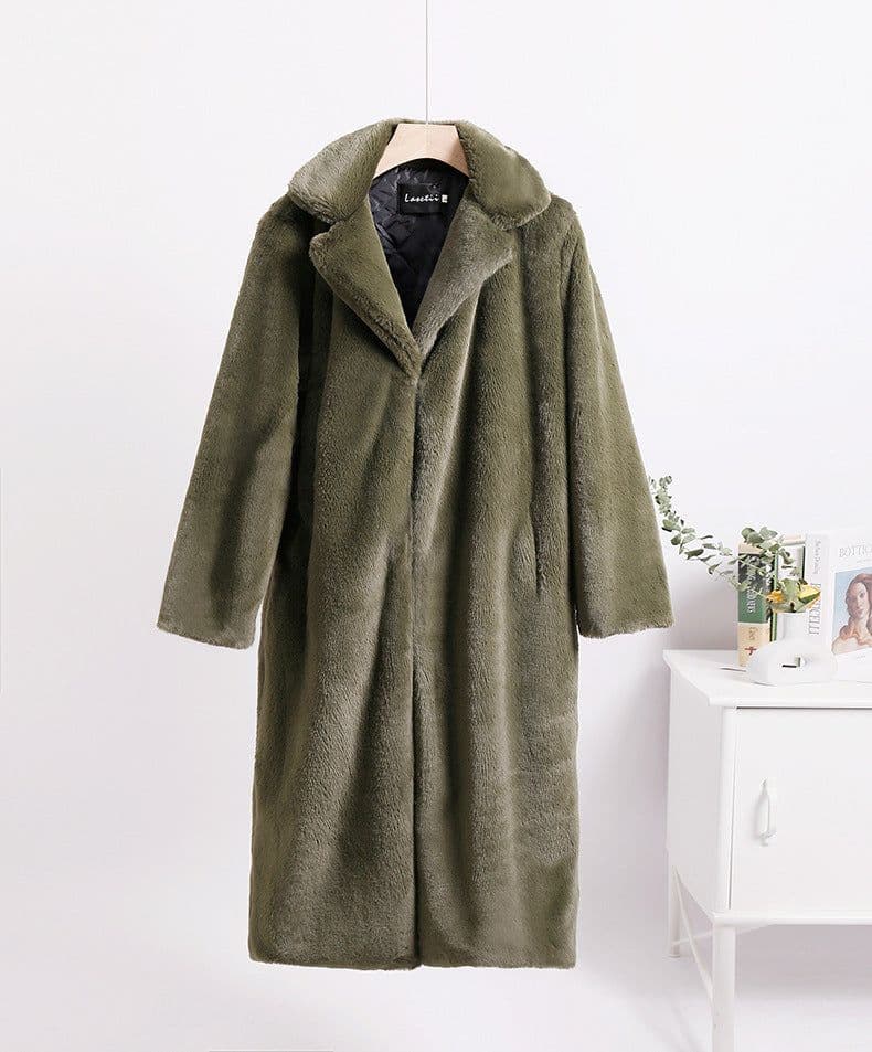 image-Winter loose mink velvet faux fur stitching mid-length coat furry suit collar women's coat