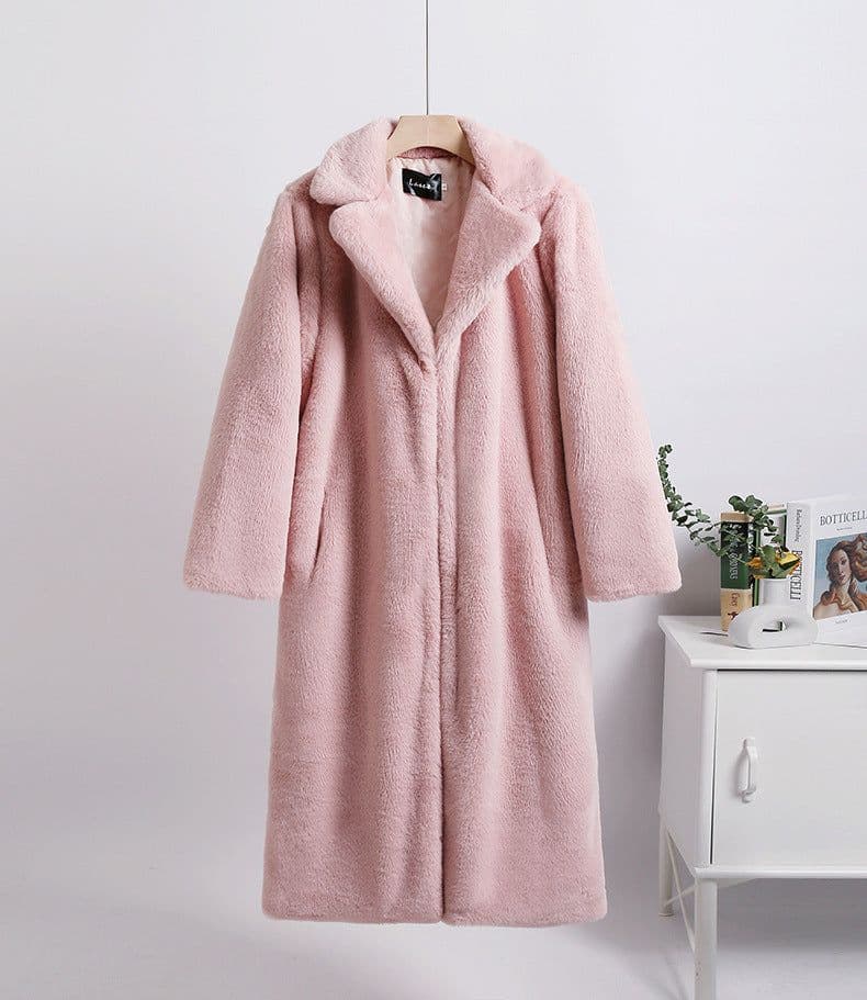 image-Winter loose mink velvet faux fur stitching mid-length coat furry suit collar women's coat
